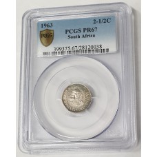 SOUTH AFRICA 1962 . TWO AND HALF  2 1/2 CENTS COIN . PCGS PR67 . PROOF